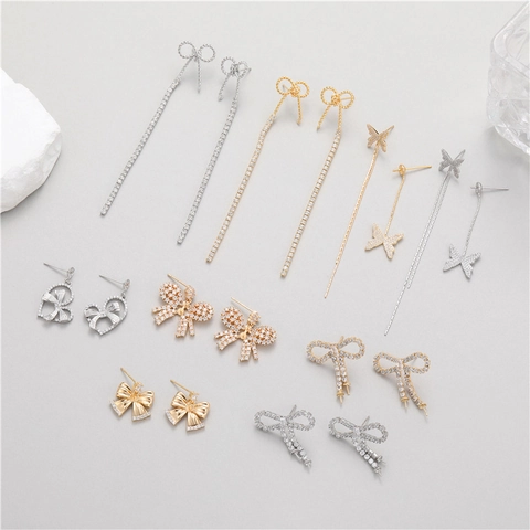 Fashion Copper Bowknot Butterfly Long Tassel Earrings Rhinestone Inlaid Gold Plated Artificial Pearl Jewelry For Women