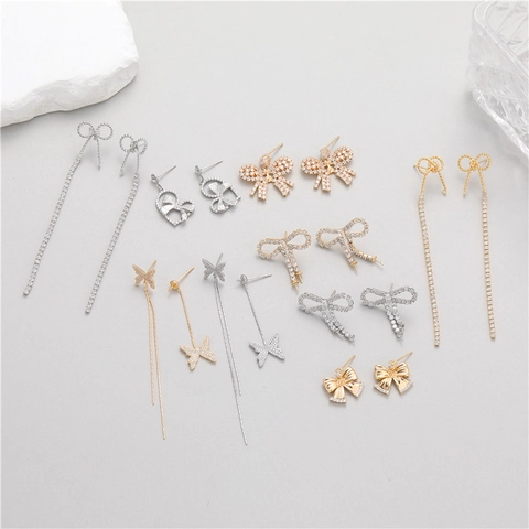 Fashion Copper Bowknot Butterfly Long Tassel Earrings Rhinestone Inlaid Gold Plated Artificial Pearl Jewelry For Women