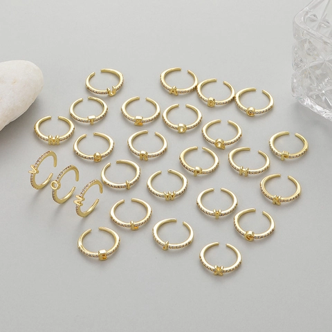 Zirkon Anfangsbuchstabe Offener Ring Für Damen Kupfer 14K Vergoldet 26 Alphabet Verstellbarer Zeigefinger Ring Schmuck Geschenk