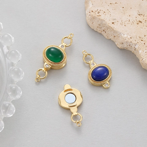14K Verguld Koperen Ronde Agaat Connector Sluiting voor DIY Sieraden Maken Vintage Magneetsluiting voor Ketting Armband