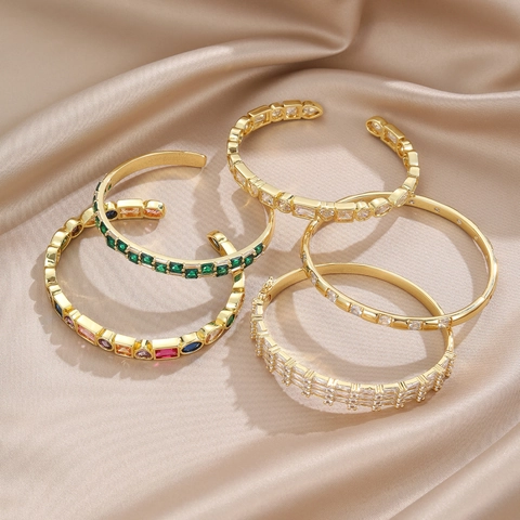 Vintage Kupfer Strass Armreif Für Damen Geometrisches Herz Böser Blick Offener Manschette Armband Mode Luxus Party Schmuck