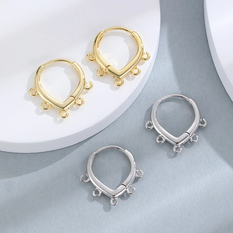 Copper DIY Earring Findings V-Shaped Ear Buckles With Multi-Loop For Jewelry Making Simple Geometric Hoop Components For Women