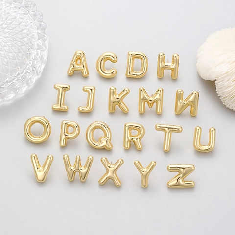 14K Gold Plated Copper 3D Balloon Alphabet Stud Earrings Modern Mirror Finish Initial Letter Stud Earrings For Women