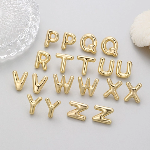 14K Gold Plated Copper 3D Balloon Alphabet Stud Earrings Modern Mirror Finish Initial Letter Stud Earrings For Women