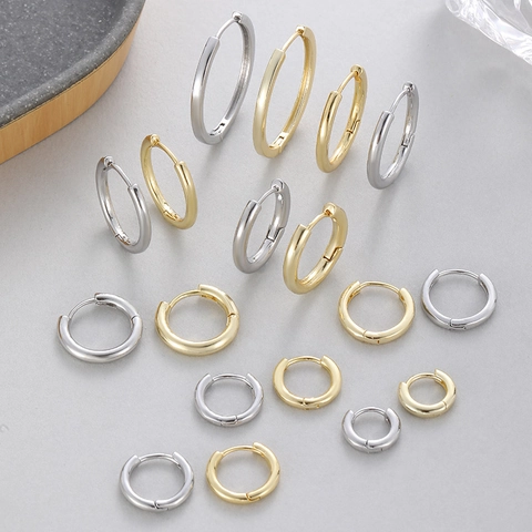 Minimalist Copper 14K Gold Silver Plated Hoop Earrings For Women Geometric Circle Huggie Ear Buckle Lightweight Daily Jewelry