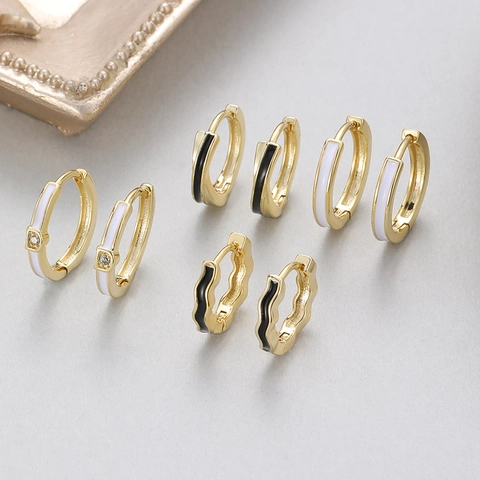 Kupfer Emaille Huggie Reifen Ohrringe Gold Silber Plattiert Zirkonia Geometrisch Welle Twist Ohrhänger Für Damen Schmuck