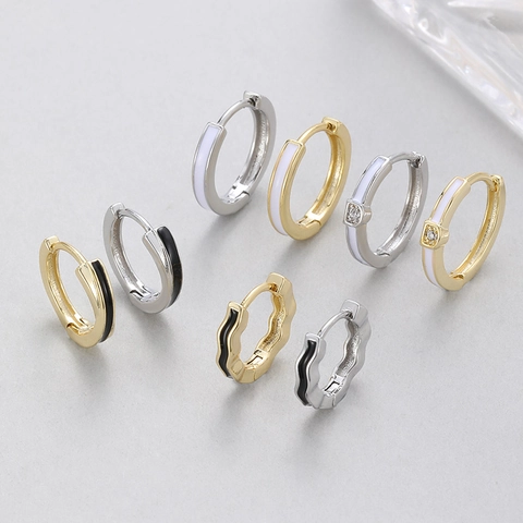 Kupfer Emaille Huggie Reifen Ohrringe Gold Silber Plattiert Zirkonia Geometrisch Welle Twist Ohrhänger Für Damen Schmuck