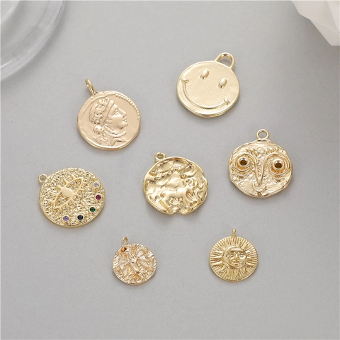 Pendentif en Cuivre Rétro Pièce Grecque Antique Visage Souriant Mauvais Œil Ange Soleil pour Collier Bracelet DIY Bijoux