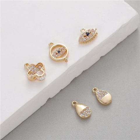 Minimalist Copper Zirconia Evil Eye Cross Water Drop Pendant DIY Jewelry Accessories 14K Gold Plated Charms For Necklace Bracelet Making Women