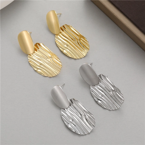 Boucles d'Oreilles Pendantes Géométriques Mates Forme Chips pour Femmes Cuivre avec Tige Argent Sterling 925 Bijoux