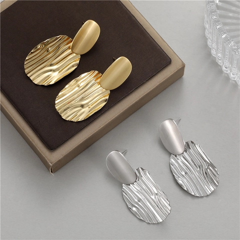Boucles d'Oreilles Pendantes Géométriques Mates Forme Chips pour Femmes Cuivre avec Tige Argent Sterling 925 Bijoux