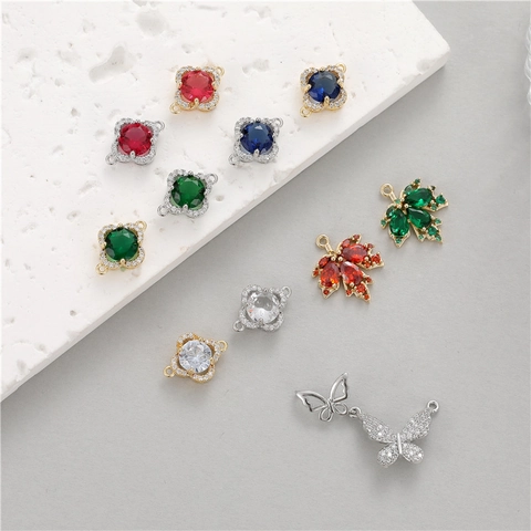 DIY Jewelry Making Pendants Maple Leaf Bow Knot Four-Leaf Clover Copper Inlaid Zircon Charms For Bracelet Necklace Accessory