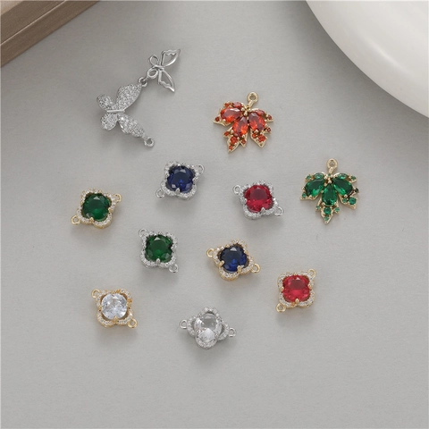 DIY Jewelry Making Pendants Maple Leaf Bow Knot Four-Leaf Clover Copper Inlaid Zircon Charms For Bracelet Necklace Accessory
