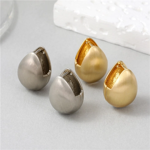 Minimalistische Kupfer Wassertropfen Ohrstecker Für Damen 14K Vergoldet Matt Vintage Gebürstetes Metall Creolen Schmuck