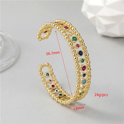 Bracelet Jonc en Cuivre Vintage Style Indien pour Femmes Zirconia Coloré Plaqué Or Bijoux de Luxe Ethniques Danse du Ventre