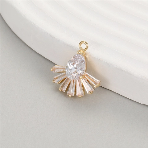Brass 14K Gold Plated Zircon Pendants Rainbow Cherry Butterfly Flower Fan Shaped DIY Jewelry Making Accessories For Women