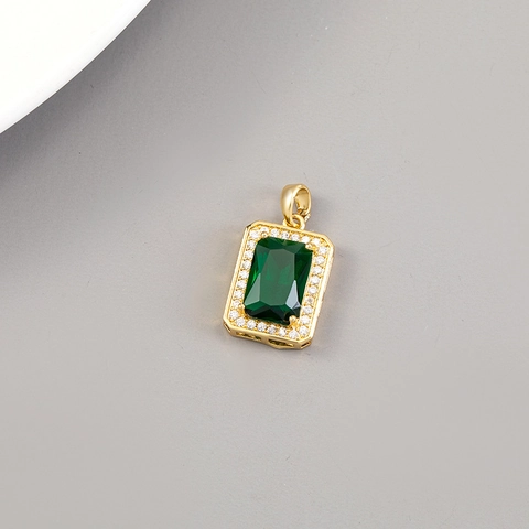 Pendentif Vintage en Laiton et Zircone Sans Chaîne pour Femme Bijoux DIY Élégant Taille Émeraude Fleur Géométrique Accessoire de Collier