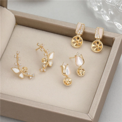 DIY 14K Verguld Koper Tulp Vlinder Oorknopjes Met 925 Sterling Zilver Stift Voor Kunstparel Sieraden Maken