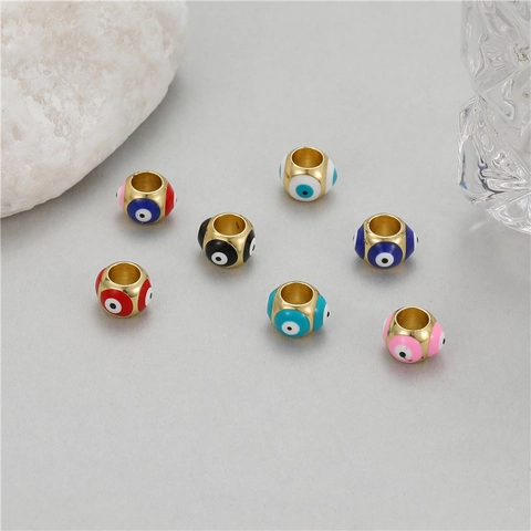 14K Gold Plated Copper Evil Eye Beads For Jewelry Making DIY Bracelet Necklace Colorful Enamel Round Loose Beads Protective Charms