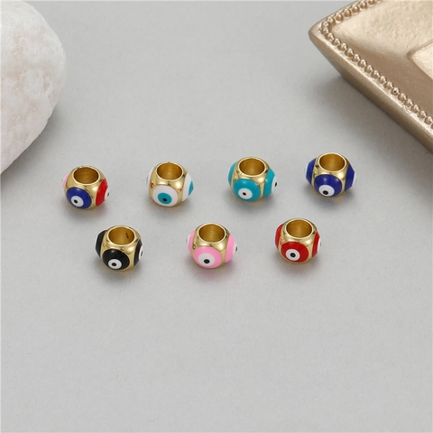 14K Gold Plated Copper Evil Eye Beads For Jewelry Making DIY Bracelet Necklace Colorful Enamel Round Loose Beads Protective Charms
