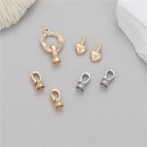 Fibbie Connettori per Gioielli in Rame Placcato Oro 14K per Creazione Collane Fai-da-te Chiusure Pendenti Cuore Perla Artificial