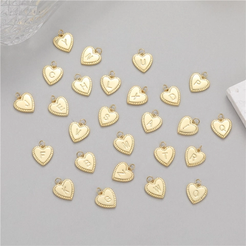 Exquisite Gold Plated Copper Heart Alphabet Pendants For DIY Necklace Bracelet Making French Style Romantic English Letter Accessories