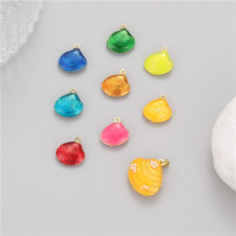 14K Gold Plated Copper Scallop Shell Pendant With Zirconia Artificial Pearl DIY Jewelry Finding Colorful Ocean Style Charm Women