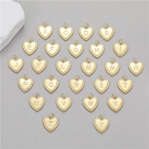 Exquisite Gold Plated Copper Heart Alphabet Pendants For DIY Necklace Bracelet Making French Style Romantic English Letter Accessories