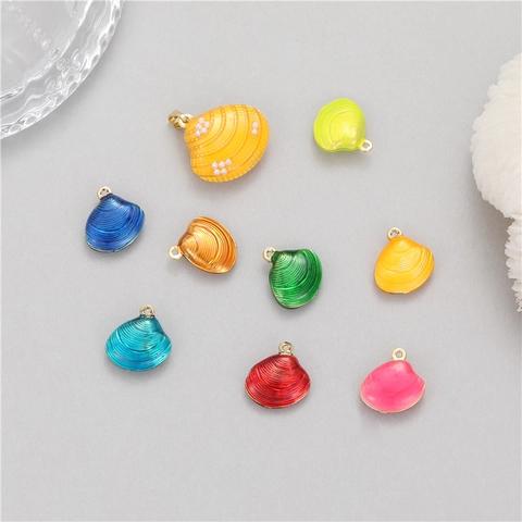 14K Gold Plated Copper Scallop Shell Pendant With Zirconia Artificial Pearl DIY Jewelry Finding Colorful Ocean Style Charm Women