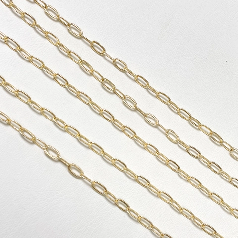 14K Gold Plated Copper Paperclip Chain Textured Embossed Link Chain For DIY Necklace Bracelet Jewelry Making Accessories