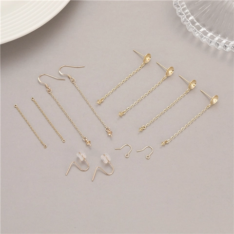 Accessori per Orecchini Fai da Te in Rame Placcato Oro 14K Lunghi con Nappa Croce Catena Ganci per Orecchini per Gioielleria Donna