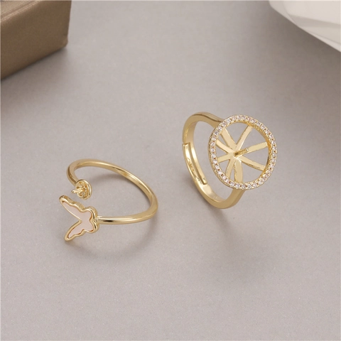 Elegant Copper Semi-mount Ring Setting For DIY Pearl Adjustable Butterfly Micro-pave Rhinestone Ring Base Fashion Jewelry Findings