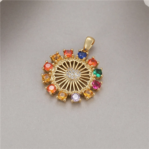 14K Gold Plated Copper Micro Inlaid Zirconia Pendant Sun Angel Shield Evil Eye Heart Letter M Charms For DIY Necklace Bracelet Making Women Jewelry