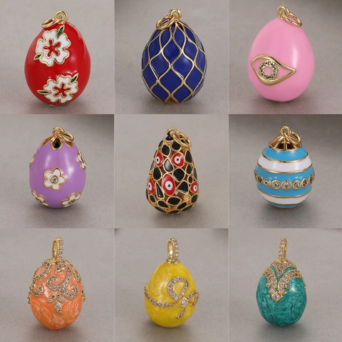 Vintage Easter Egg Enamel Pendant Copper Rhinestone DIY Jewelry Charms For Necklace Retro Accessory For Women Gift