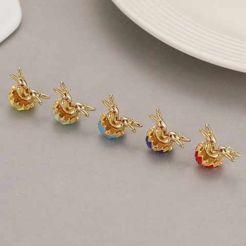 Easter Rabbit In Egg Shell Pendant Copper 14K Gold Plated Enamel Bunny Charm For DIY Jewelry Necklace Making Accessary