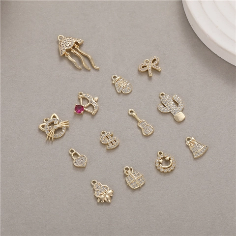 14K Gold Plated Copper Micro Zirconia Charms Pendant Only For DIY Jewelry Making Bracelet Necklace Earring Findings
