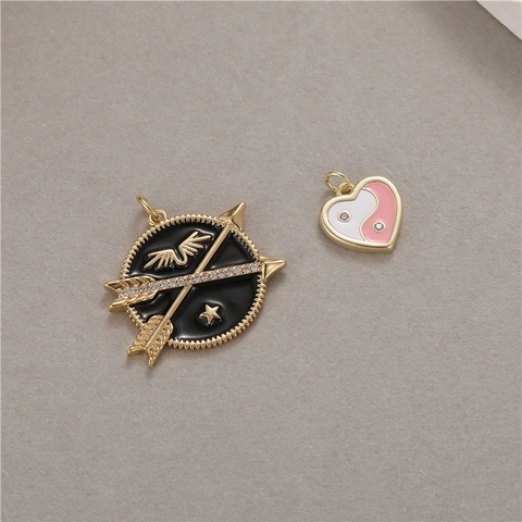 Copper Zircon Arrow Badge Heart Yin Yang Enamel Pendant For DIY Necklace Bracelet Jewelry Making Accessories Women Men