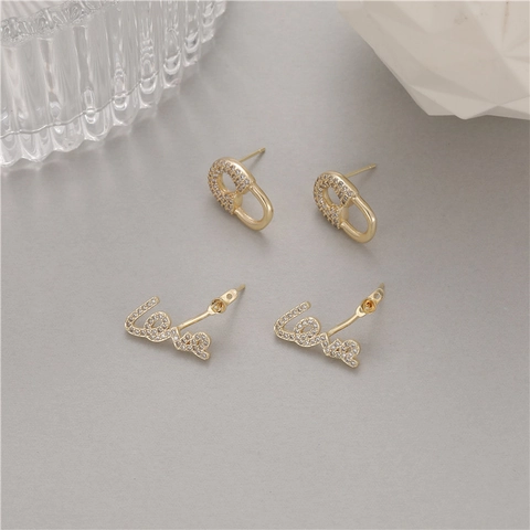 Trendy Minimalist 925 Sterling Silver Earring Post Copper Earrings For Women Fashion Love Letter Zirconia Gold Earrings Jewelry