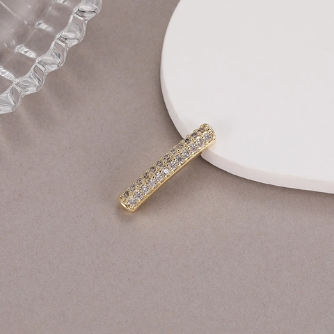 Perline Distanziatrici a Barra Lunga in Rame Placcato Oro 14K Con Zirconia Cubica Completa Accessori per Collane Bracciali DIY