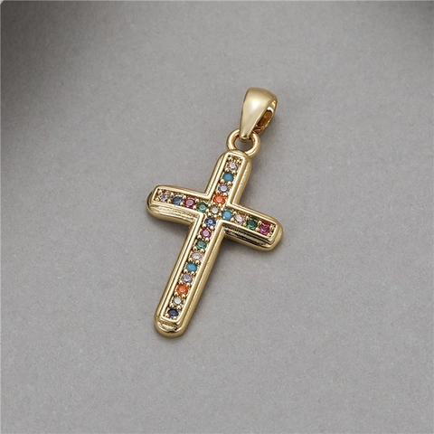 14K Gold Plated Copper Zirconia Inlaid Cross Heart Cupid Arrow Pendants DIY Necklace Jewelry Making Findings Charms