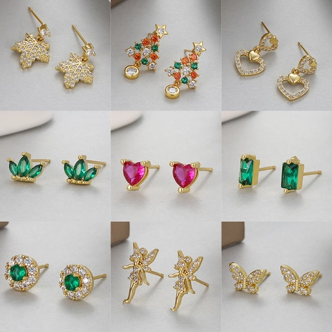 Gold Plated Copper Stud Earrings With 925 Sterling Silver Earring Post Geometric Rhinestone C-Shaped Earrings Women Jewelry