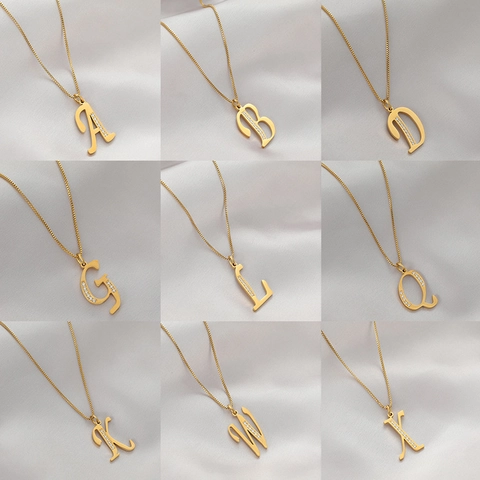 Artistische 14K Vergoldete Kupfer Alphabet Buchstaben Anhänger Halskette Damen Herren Zirkonia Alphabet Box Kette Schmuck Geschenk
