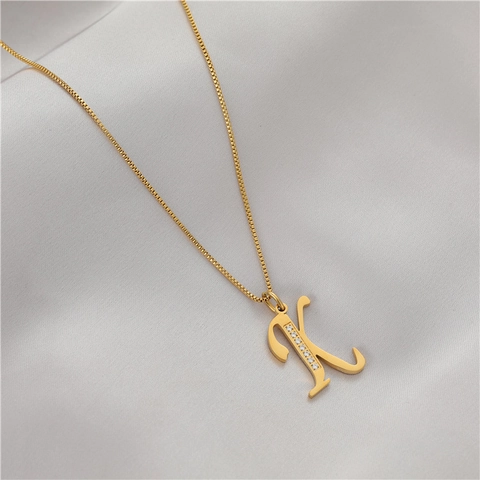 Artistische 14K Vergoldete Kupfer Alphabet Buchstaben Anhänger Halskette Damen Herren Zirkonia Alphabet Box Kette Schmuck Geschenk