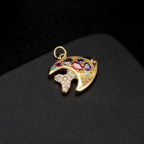 14K Gold Plated Copper Pendants Multicolor Cubic Zirconia Animal Fish Parrot Round Charms For DIY Jewelry Making Accessories