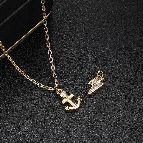 Minimalist 14K Gold Plated Copper Pendant Rhinestone Inlaid Anchor Lightning Bolt Charm For DIY Necklace Clothing Accessory Jewelry Making
