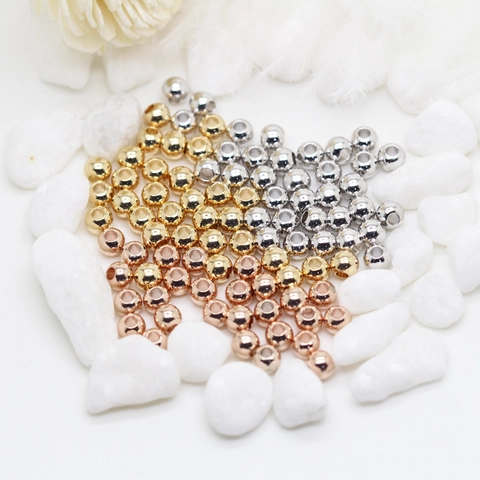 Polished Round Copper Spacer Beads Gold Silver Rose Gold Plated Loose Beads For DIY Bracelet Necklace Jewelry Making Handmade