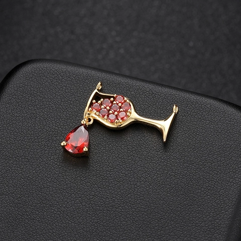 14K Gold Plated Copper Wine Glass Bottle Pendant With Red Zirconia DIY Jewelry Making Charms For Necklace Bracelet Women