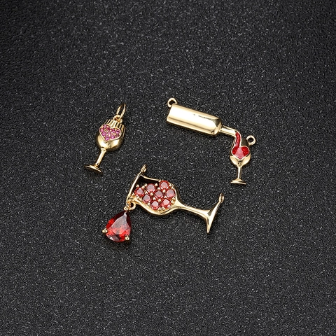 14K Gold Plated Copper Wine Glass Bottle Pendant With Red Zirconia DIY Jewelry Making Charms For Necklace Bracelet Women