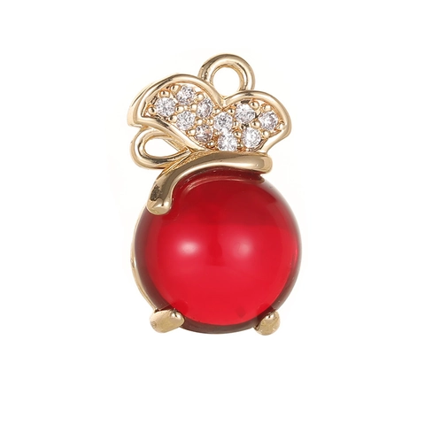 14K Gold Plated Copper Zirconia Pendant Crystal Red Agate Cat's Eye Lucky Bag Handbag Fan Shape Necklace For Women Jewelry