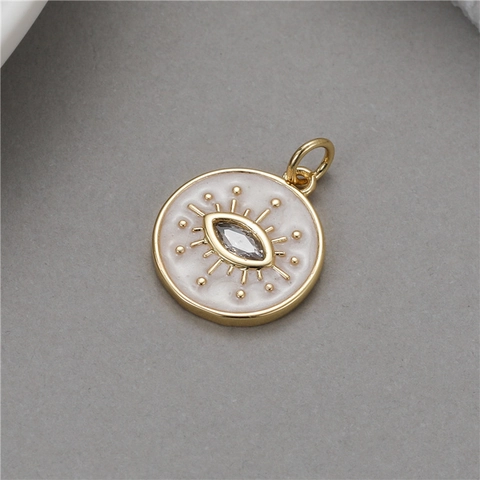 14K Gold Plated Copper Evil Eye Pendant Rhinestone Enamel Heart Round Charm For DIY Jewelry Making Necklace Accessories